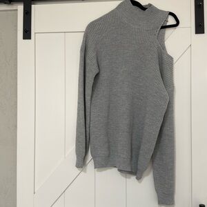 Grey Mock Neck One Shoulder Cutout Sweater